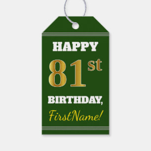 Groen, Faux Gold 81st Birthday + aangepaste naam Cadeaulabel