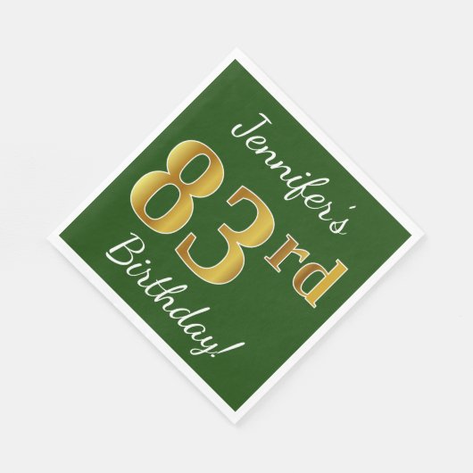 Groen, Faux Gold 83rd Birthday + Eigen naam Servetten (Hoek)