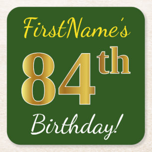 Groen, Faux Gold 84th Birthday + Eigen naam Kartonnen Onderzetters