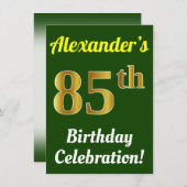 Groen, Faux Gold 85e verjaardag viering + Naam Kaart (Voorkant / Achterkant)