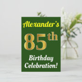 Groen, Faux Gold 85e verjaardag viering + Naam Kaart (Staand voorkant)