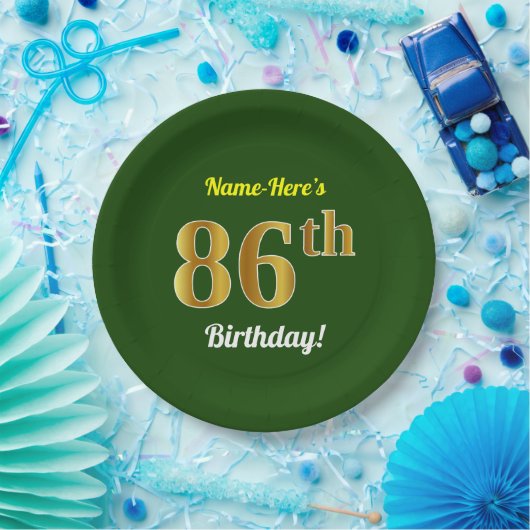 Groen, Faux Gold 86th Birthday + Eigen naam Papieren Bordje (Feest)