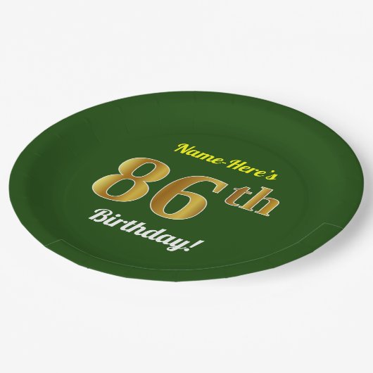 Groen, Faux Gold 86th Birthday + Eigen naam Papieren Bordje (Gekanteld)