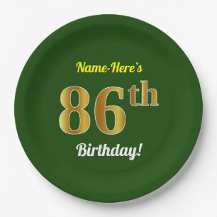Groen, Faux Gold 86th Birthday + Eigen naam Papieren Bordje