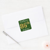 Groen, Faux Gold 86th Birthday + Eigen naam Vierkante Sticker (Envelop)