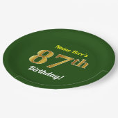 Groen, Faux Gold 87th Birthday + Eigen naam Papieren Bordje (Gekanteld)