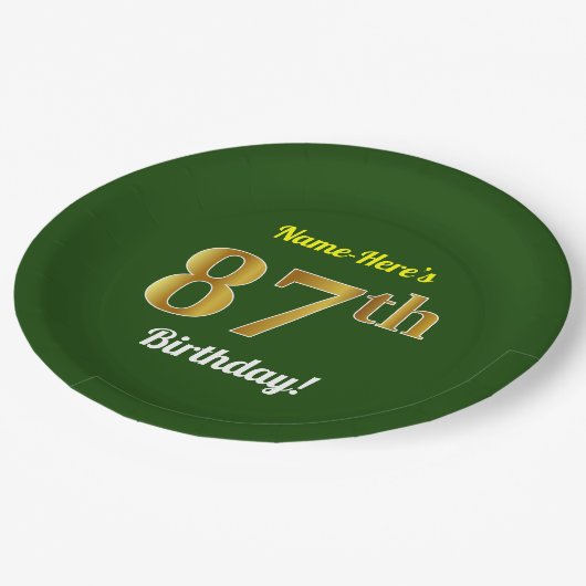 Groen, Faux Gold 87th Birthday + Eigen naam Papieren Bordje (Gekanteld)