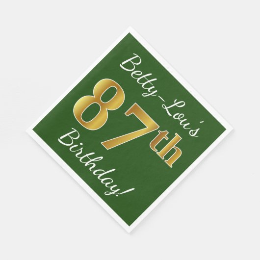 Groen, Faux Gold 87th Birthday + Eigen naam Servetten (Hoek)