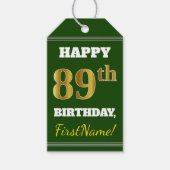 Groen, Faux Gold 89th Birthday + Eigen naam Cadeaulabel (Voorkant)