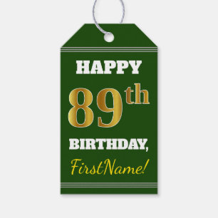 Groen, Faux Gold 89th Birthday + Eigen naam Cadeaulabel