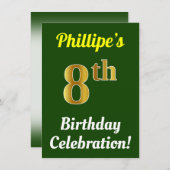 Groen, Faux Gold 8ste verjaardag viering + naam Kaart (Voorkant / Achterkant)