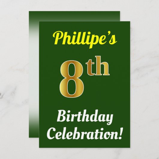 Groen, Faux Gold 8ste verjaardag viering + naam Kaart (Voorkant / Achterkant)