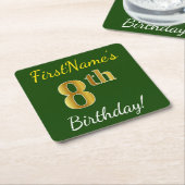 Groen, Faux Gold 8th Birthday + Eigen naam Kartonnen Onderzetters (Schuin)