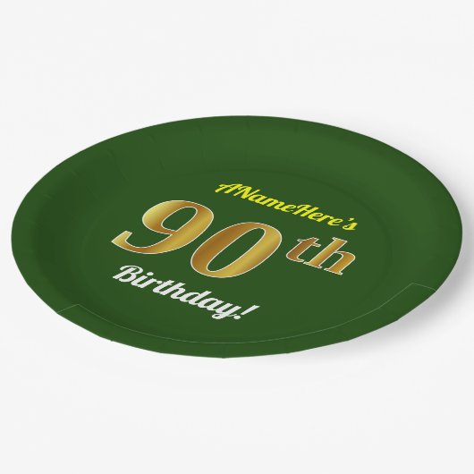 Groen, Faux Gold 90ste verjaardag + aangepaste naa Papieren Bordje (Gekanteld)