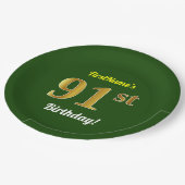 Groen, Faux Gold 91st Birthday + aangepaste naam Papieren Bordje (Gekanteld)