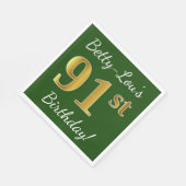 Groen, Faux Gold 91st Birthday + aangepaste naam Servet (Hoek)