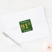 Groen, Faux Gold 91st Birthday + aangepaste naam Vierkante Sticker (Envelop)