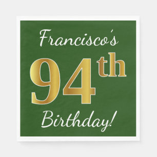 Groen, Faux Gold 94th Birthday + Eigen naam Servetten