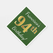 Groen, Faux Gold 94th Birthday + Eigen naam Servetten (Hoek)