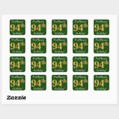 Groen, Faux Gold 94th Birthday + Eigen naam Vierkante Sticker (Vel)