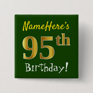 Groen, Faux Gold 95th Birthday, met aangepaste naa Vierkante Button 5,1 Cm