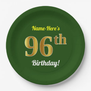 Groen, Faux Gold 96th Birthday + Eigen naam Papieren Bordje