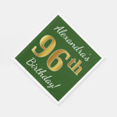 Groen, Faux Gold 96th Birthday + Eigen naam Servet (Hoek)