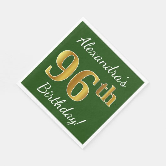 Groen, Faux Gold 96th Birthday + Eigen naam Servet (Hoek)