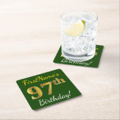 Groen, Faux Gold 97th Birthday + Eigen naam Kartonnen Onderzetters (Insitu)