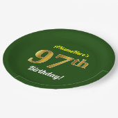 Groen, Faux Gold 97th Birthday + Eigen naam Papieren Bordje (Gekanteld)
