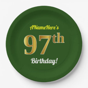 Groen, Faux Gold 97th Birthday + Eigen naam Papieren Bordje