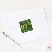 Groen, Faux Gold 97th Birthday + Eigen naam Vierkante Sticker (Envelop)