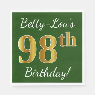Groen, Faux Gold 98th Birthday + Eigen naam Servetten