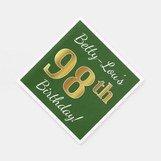 Groen, Faux Gold 98th Birthday + Eigen naam Servetten (Hoek)