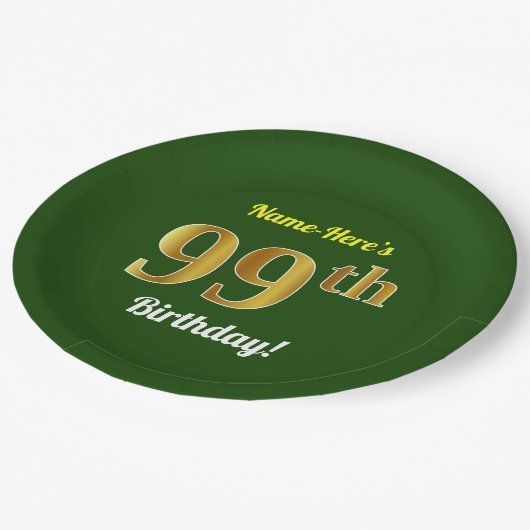 Groen, Faux Gold 99th Birthday + Eigen naam Papieren Bordje (Gekanteld)