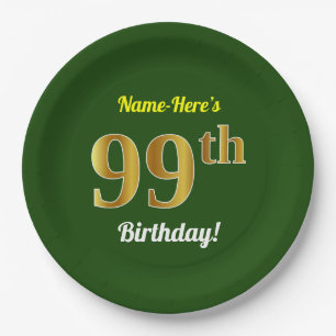 Groen, Faux Gold 99th Birthday + Eigen naam Papieren Bordje