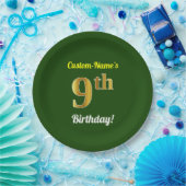 Groen, Faux Gold 9th Birthday + Eigen naam Papieren Bordje (Feest)