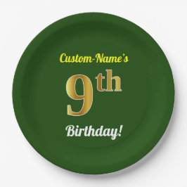 Groen, Faux Gold 9th Birthday + Eigen naam Papieren Bordje
