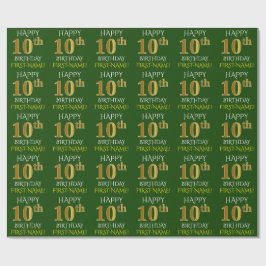 Groen, Faux Gold "HAPPY 10th BIRTHDAY" Cadeaupapier