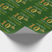 Groen, Faux Gold "HAPPY 10th BIRTHDAY" Cadeaupapier (Hoek)