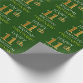 Groen Faux Gold "HAPPY 11th BIRTHDAY" Cadeaupapier (Hoek)