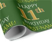 Groen Faux Gold "HAPPY 11th BIRTHDAY" Cadeaupapier (Rol Hoek)
