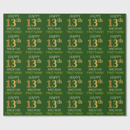 Groen, Faux Gold "HAPPY 13th BIRTHDAY" Cadeaupapier