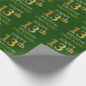 Groen, Faux Gold "HAPPY 13th BIRTHDAY" Cadeaupapier (Hoek)