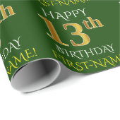 Groen, Faux Gold "HAPPY 13th BIRTHDAY" Cadeaupapier (Rol Hoek)