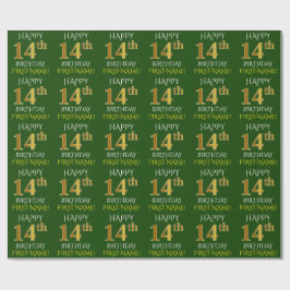 Groen Faux Gold "HAPPY 14th BIRTHDAY" Cadeaupapier