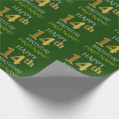 Groen Faux Gold "HAPPY 14th BIRTHDAY" Cadeaupapier (Hoek)