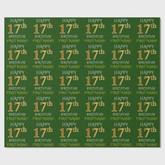 Groen Faux Gold "HAPPY 17th BIRTHDAY" Cadeaupapier (Vlak)