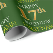 Groen Faux Gold "HAPPY 17th BIRTHDAY" Cadeaupapier (Rol Hoek)