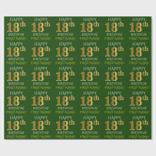 Groen, Faux Gold "HAPPY 18th BIRTHDAY" Cadeaupapier (Vlak)